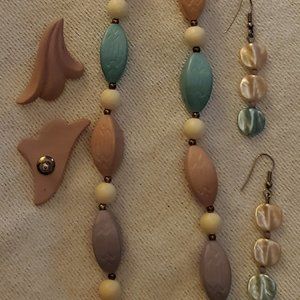 Contempo Fashions Cream/sage/blue/pink/sal/purple/taupe bead necklace/earrings